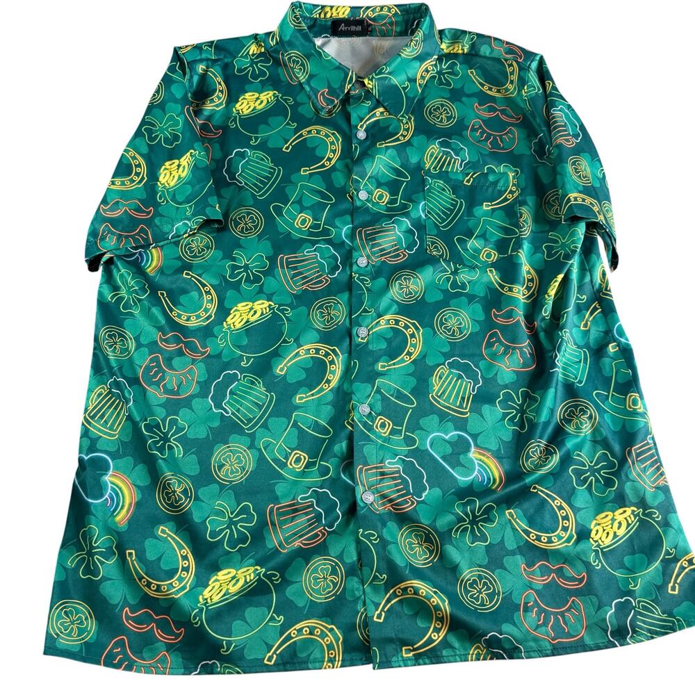 Arvilhill St Patricks Day Shirt Mens XL Green Shamrock Beer Button Up Party